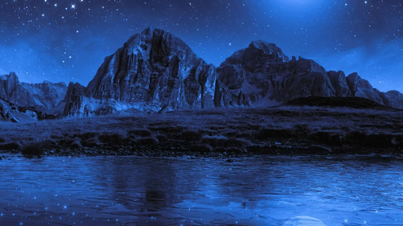 Night Beach Moon Stars Landscape Mountains Wallpaper