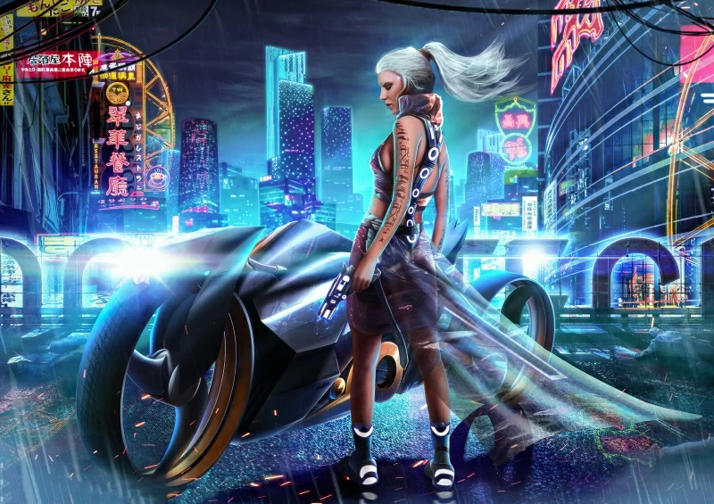 Cyber City Girl Bike Wallpaper