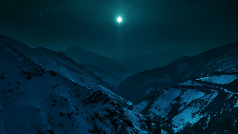 Nigh Moon Mountains 4K Wallpaper