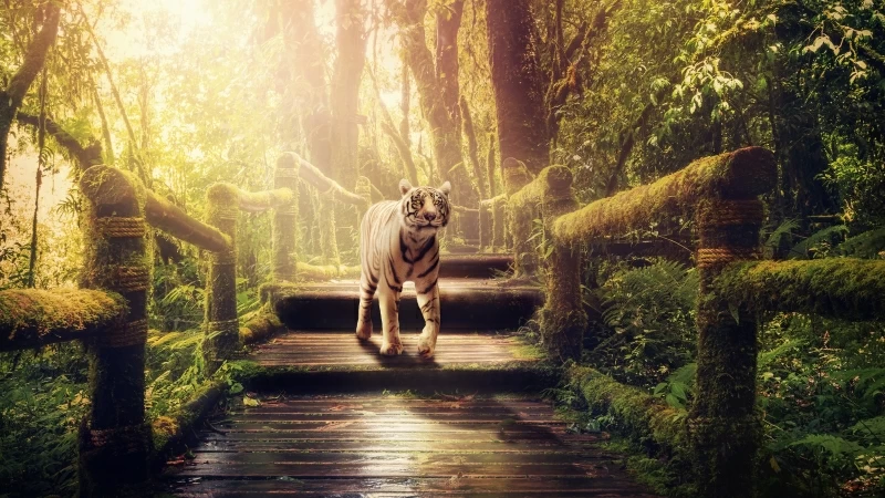 White Tiger in the Jungle 5K Wallpaper