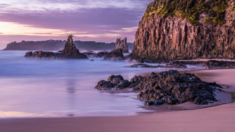 Cathedral Rocks Purple Coastline 4K 5K Wallpaper