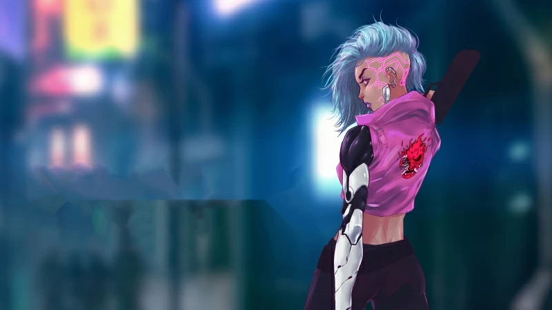 Cyberpunk Pink Hair Girl Wallpaper