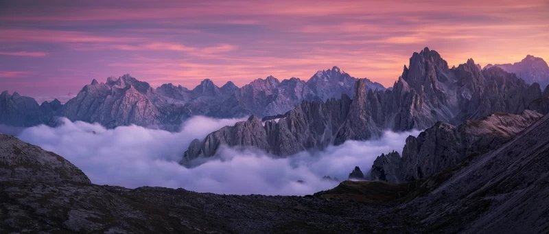 Post Sunset Fog Mountains Wallpaper