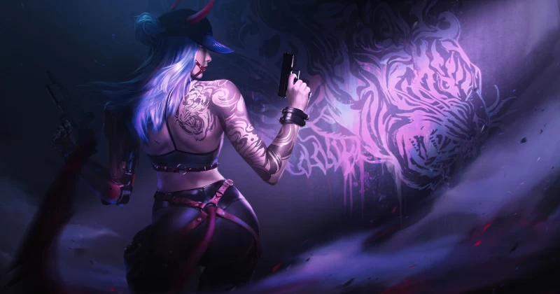 Cyberpunk Armed Girl Tattoo On Back Wallpaper