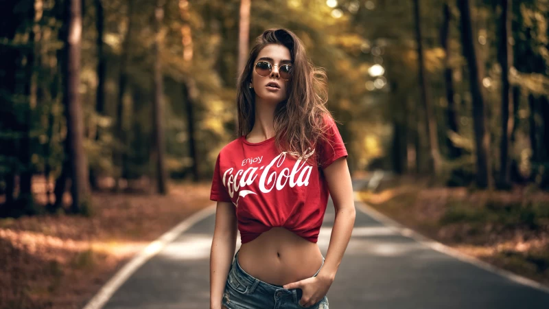 Girl Sunglasses Coca Cola Dress 4k Wallpaper