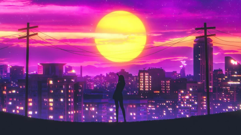 City Lights Retrowave 5k Wallpaper