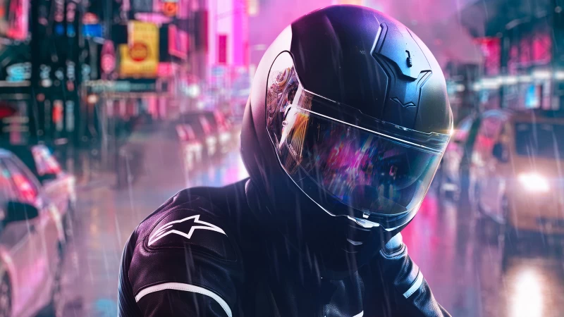 Biker Helmet Reflection Wallpaper