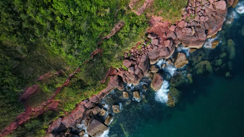 Aerial View Of Coast Stones Rocks 4K HD Nature Wallpaper