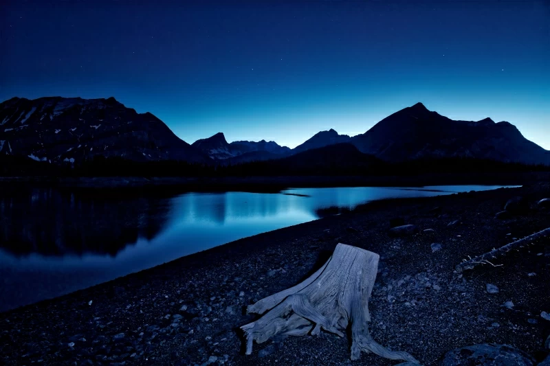 Blue Hour Kananaskis Lake Stars 8k Wallpaper