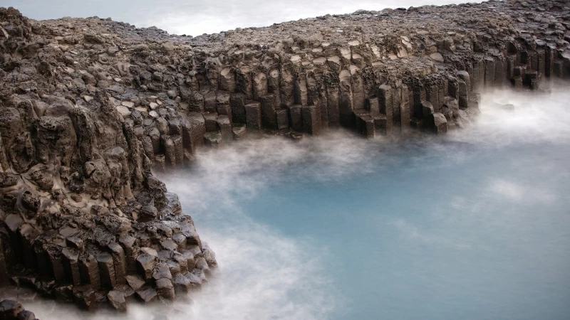 Coast Columnar Basalt Jeju Island Ocean Rock South Korea 4K 8K HD Nature Wallpaper