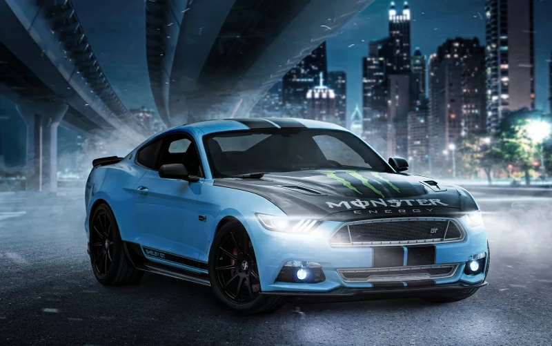 Ford Mustang Skyblue On Streets 5k Wallpaper