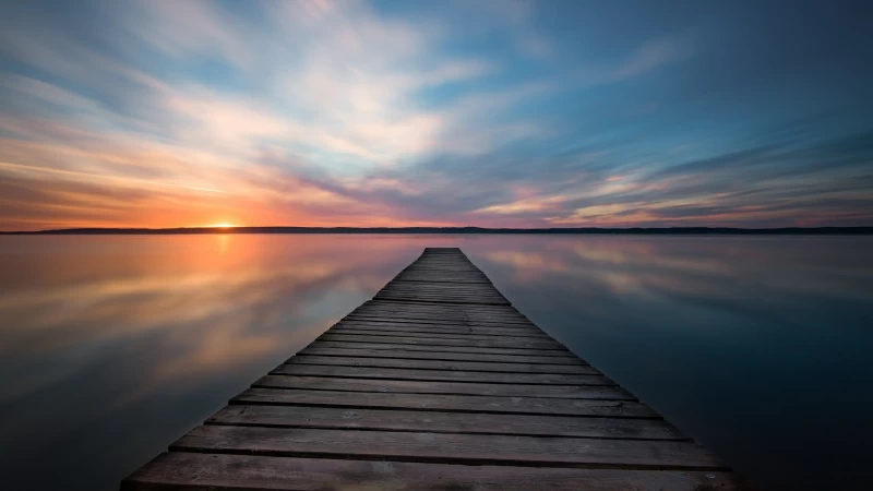 Lake Pier Evening Sunset 5k Wallpaper