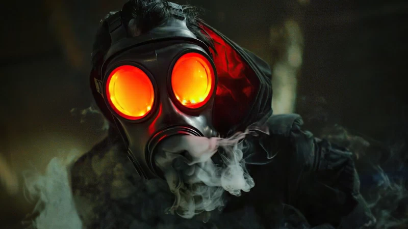 Gas Mask Glowing Eyes 5k Wallpaper