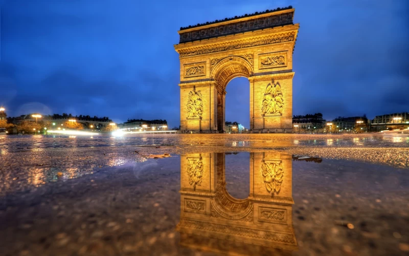 Man Made Arc De Triomphe Monuments at night with lights desktop background