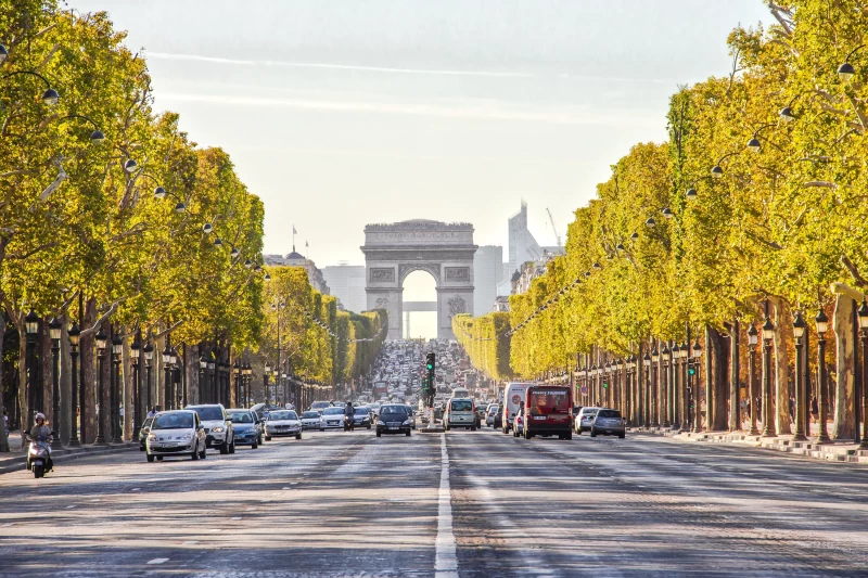 Man Made Arc De Triomphe Monuments Street Road Tree-Lined Paris France Wallpaper