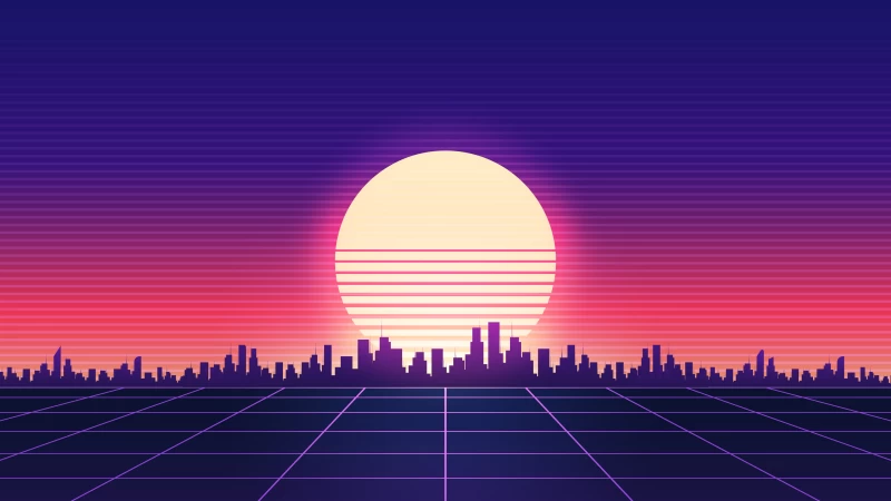 Retrowave City Sunrise Grid 4k Wallpaper