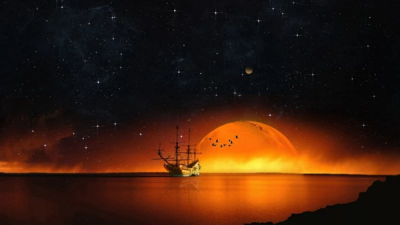 Ship Starry Sky Night Sea 4K HD Wallpaper