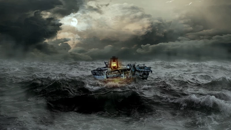 Boat Storm Sea Waves Overcast 4K HD Wallpaper