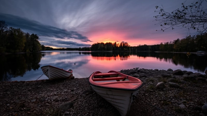 Boat Long Sunset 4K HD Wallpaper