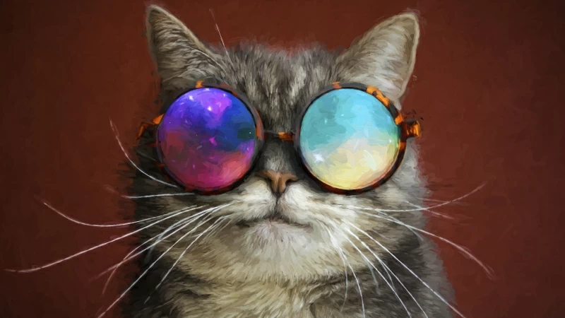 Cat Glasses Party Cool Painting 4K 5K HD Wallpaper