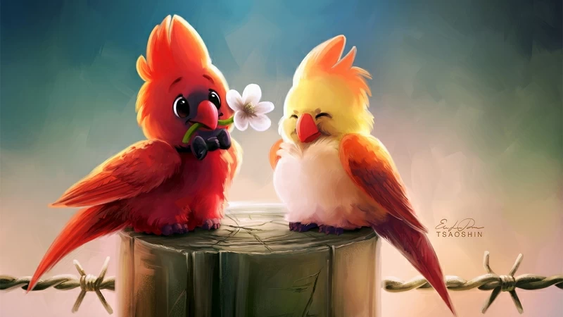 Cute Birds Romance 4K HD Wallpaper