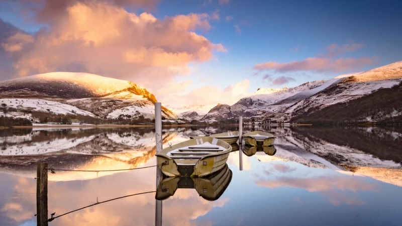 Lake Boats Reflection 4K 5K HD Wallpaper