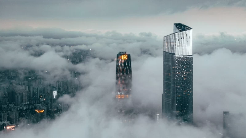 High Rise Building Coverd With Fog 4K HD Wallpaper