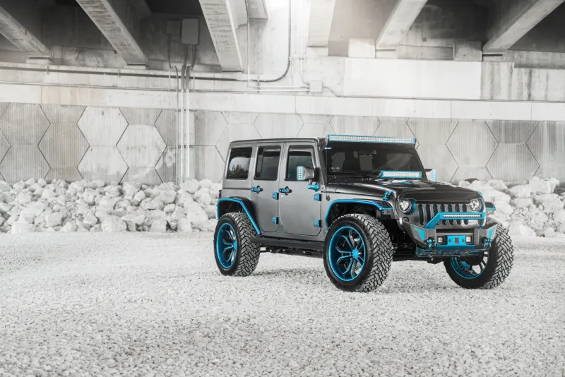 8k Jeep Wrangler Blue Grey Wallpaper