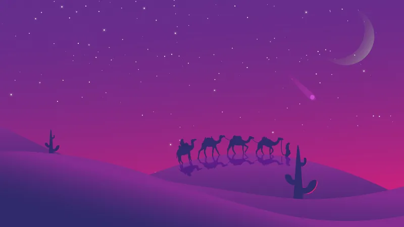 Camels Desert Evening Minimal 8k Wallpaper