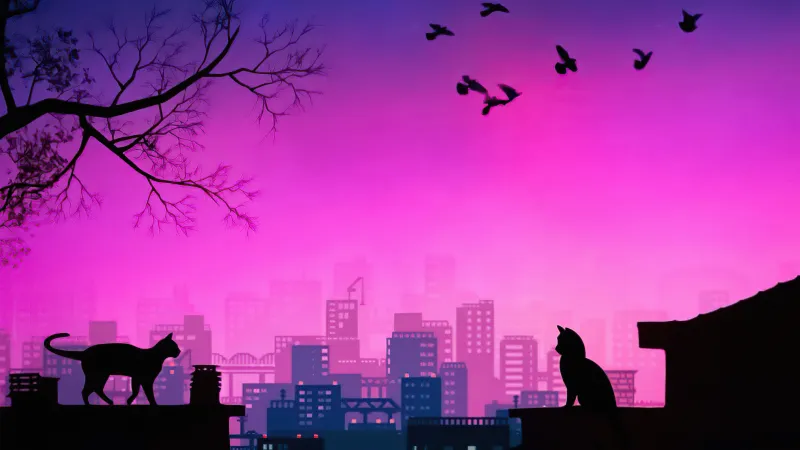 Cats Evening Meetup Synthwave 5k Wallpaper