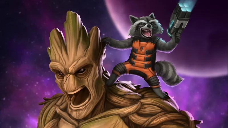 Groot And Rocket Raccoon Artwork 4k Wallpaper