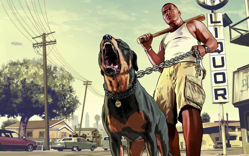 Gta 5 Franklin With Chop Rottweiler 8k Wallpaper