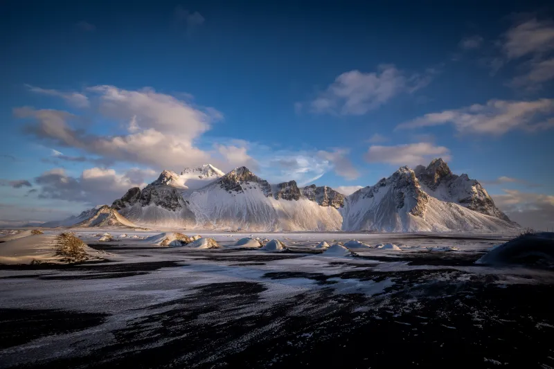 Hofn Vestrahorn Clouds Iceland Mountains 4k Wallpaper