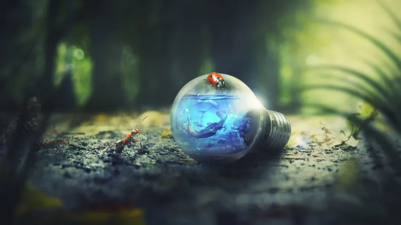 Light Bulb Nature Forest Ants Photoshop Wallpaper