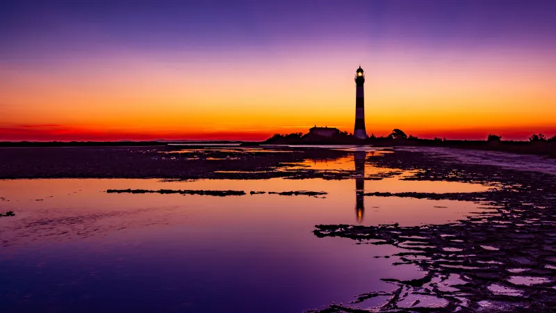 Lighthouse Colorful Sunrise 4k Wallpaper