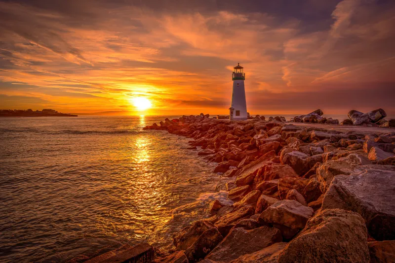 Lighthouse Sunrise And Sunset 4k Wallpaper