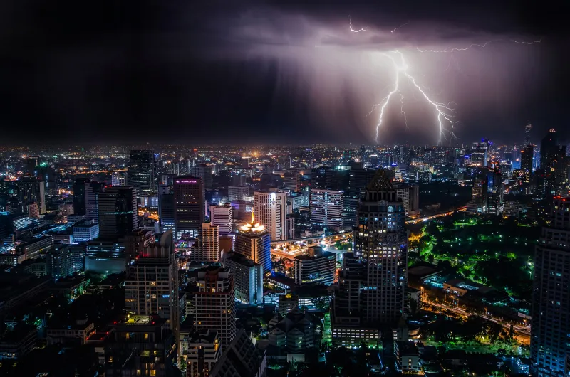 Lightning Storm At Night Bangkok 4k Wallpaper