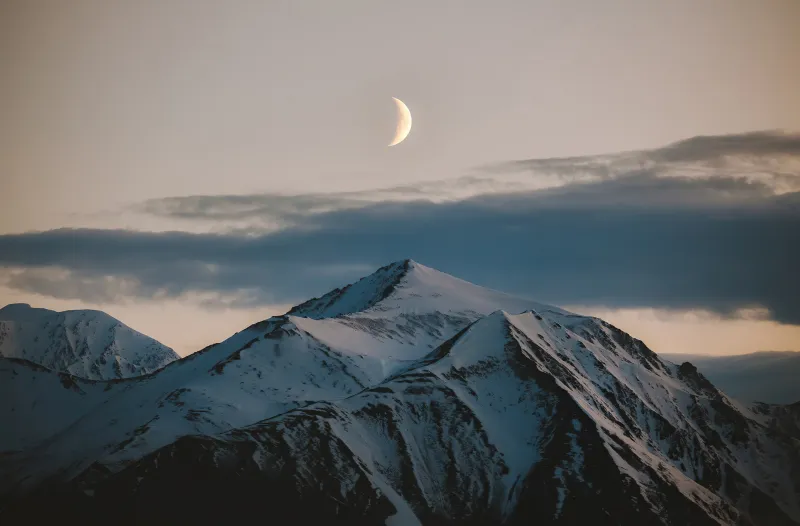 Moon Above Mountains Winter 4k Wallpaper