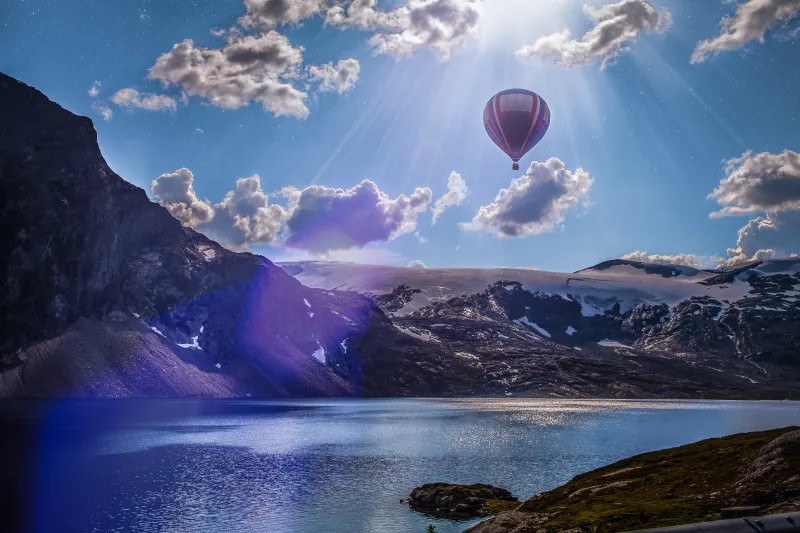 Norway Lake Landscape Air Balloon 5k Wallpaper