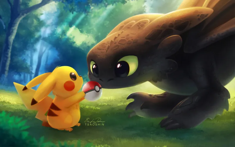 Pikachu With Pokeball Toothless Wallpaper