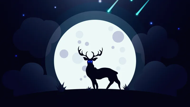 Reindeer Glowing Blue Eyes Moon 5k Wallpaper