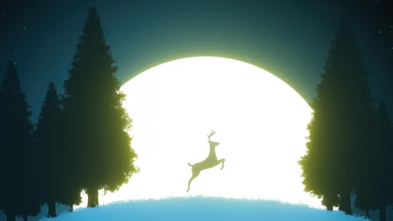 Reindeer Night Jump 5k Wallpaper