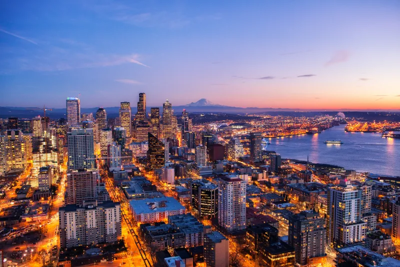 Seattle Skyline At Night View 4k Wallpaper