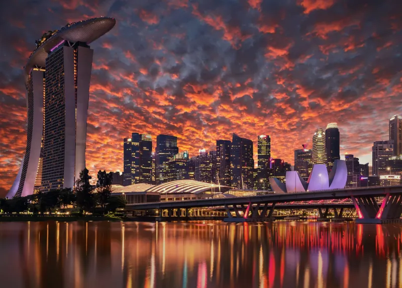 Singapore Skyscrapers Marina Bay Sands Evening 4k Wallpaper