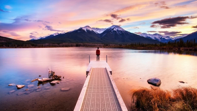 Standing On Dock Sunset 4K HD Wallpaper