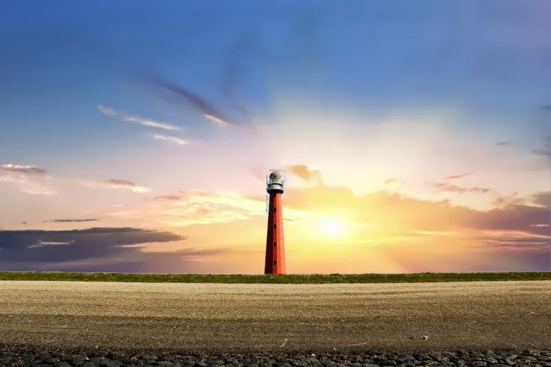 Sun Lighthouse Sky Clouds 5k Wallpaper