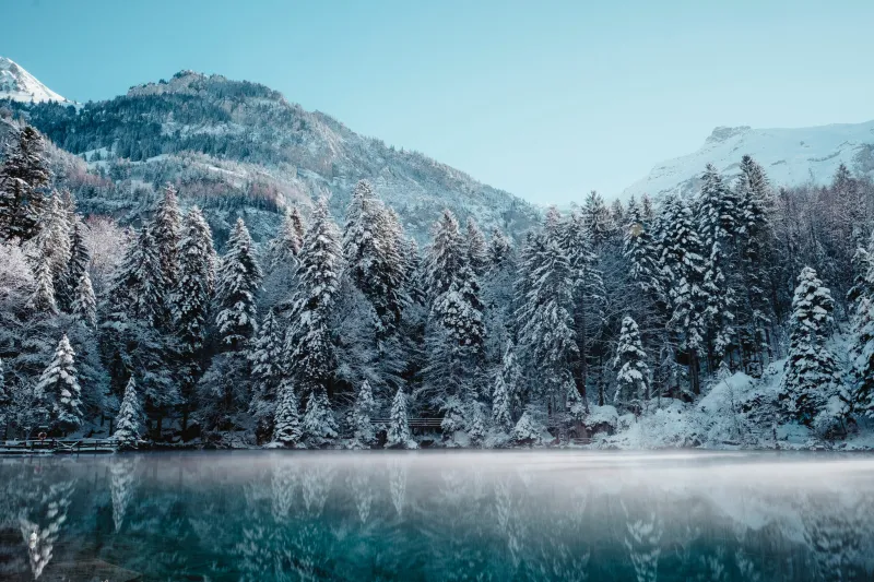 Switzerland Winter Reflection 5k Wallpaper