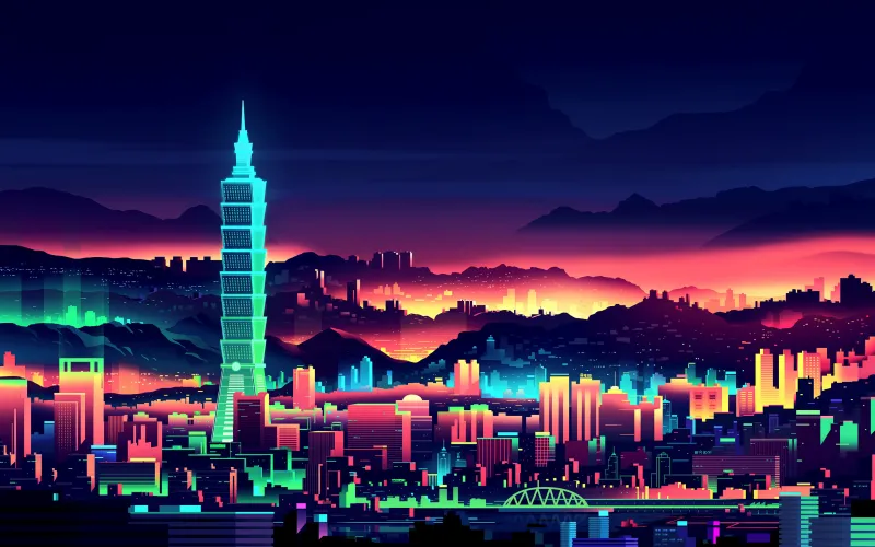 Taipei City Taiwan Minimalist Wallpaper