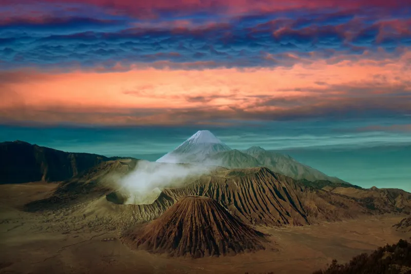 Volcano Landscape Clouds Scenic 8k Wallpaper