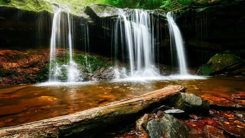 Water Falls On Brown Rock 4K 5K HD Wallpaper